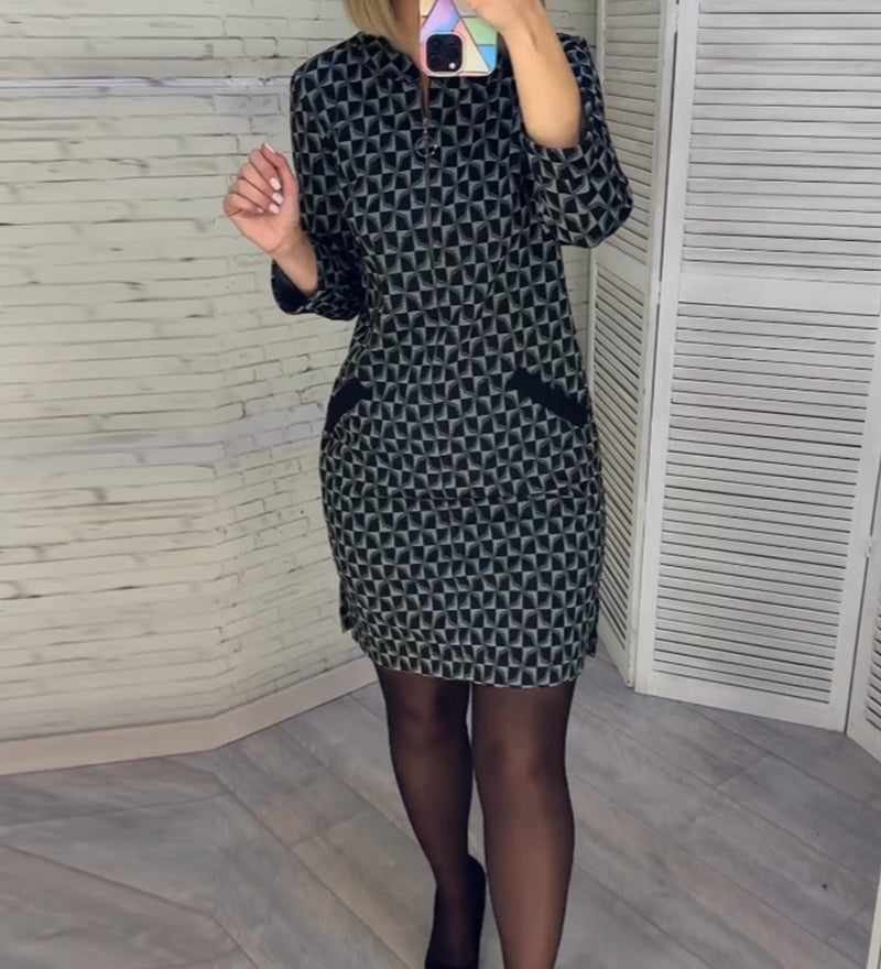 Robe à imprimé losange et manches longues