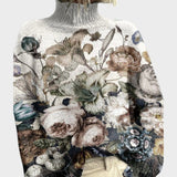 Pull col roulé ivoire à roses vintage — Capucine, LucieSaint-Tropez