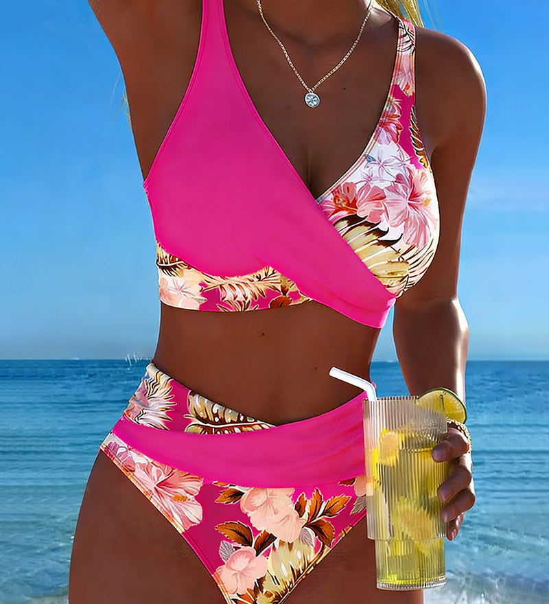 Bikini Contraste Floral Fendu