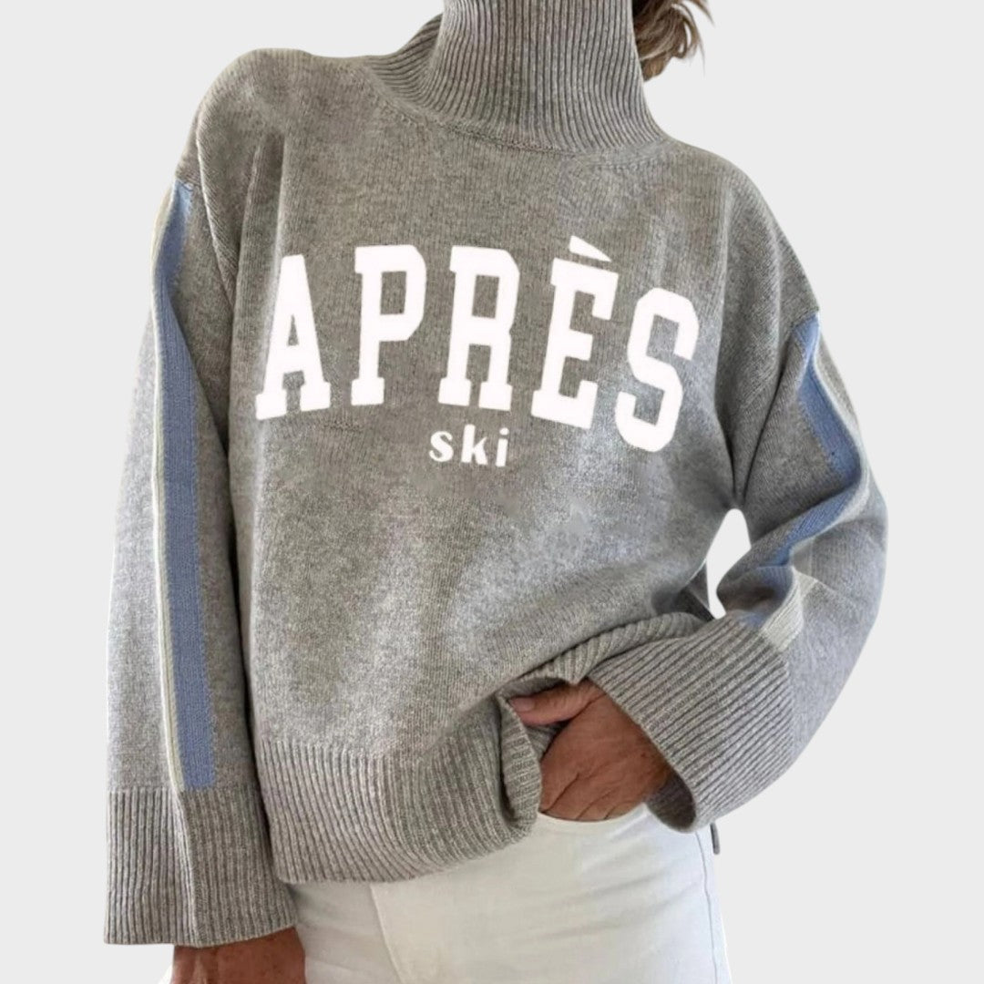 Pull col roulé gris avec inscription APRÈS ski — Héloïse, LucieSaint-Tropez