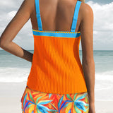 Maillot de Bain Couleur Contrastée Rayé