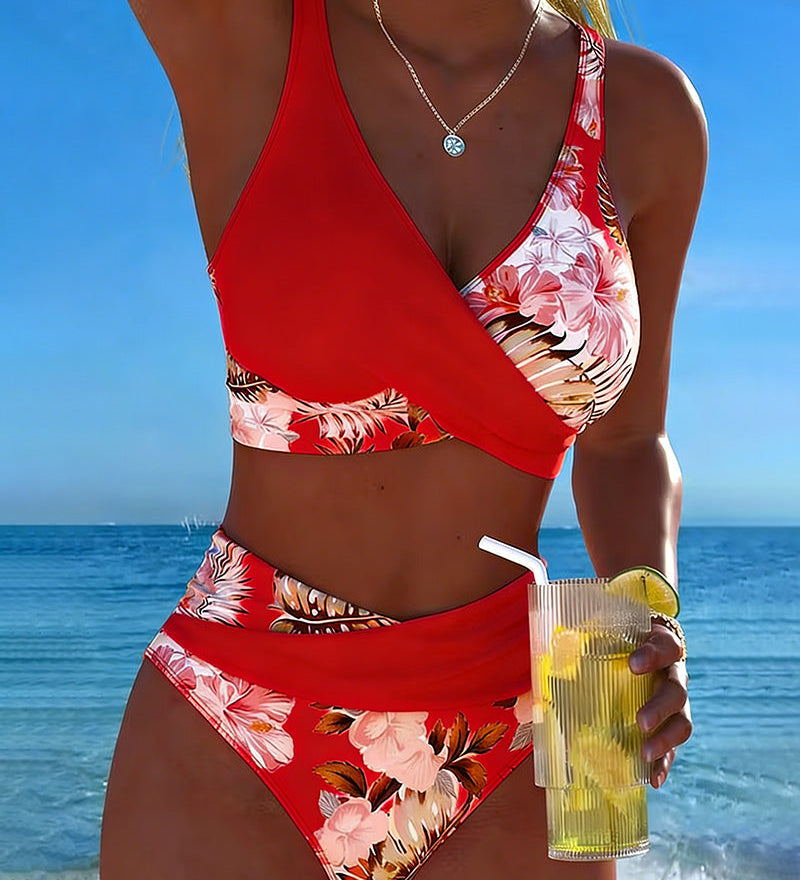 Bikini Contraste Floral Fendu