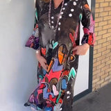 Robe à col en V à imprimé cœur avec manches longues