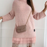 Ensemble robe pull col montant en maille décontractée de couleur unie