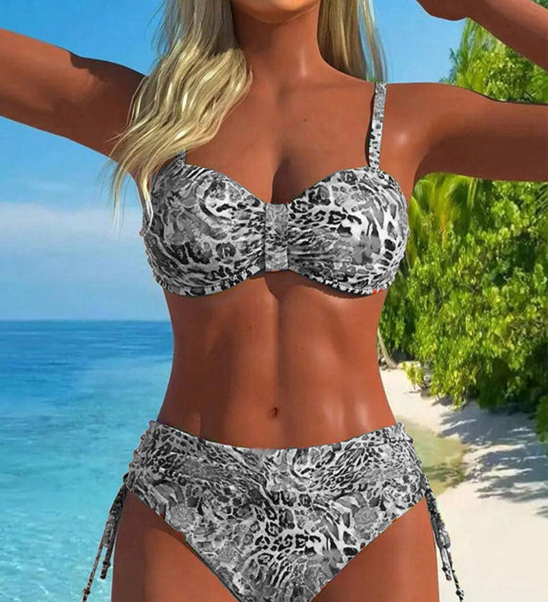 Maillot de Bain en Deux Pièces Accrocheur avec Motif Léopard