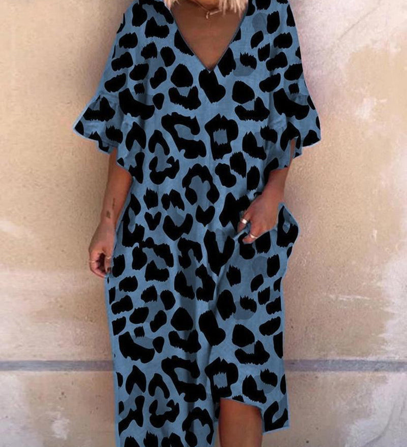Robe ample col V imprimé léopard