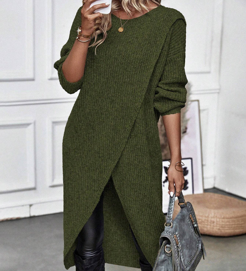 Robe pull de couleur unie à ourlet irrégulier