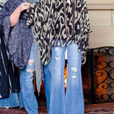 Blouse Manches Chauve-Souris Imprimé Manches Longues