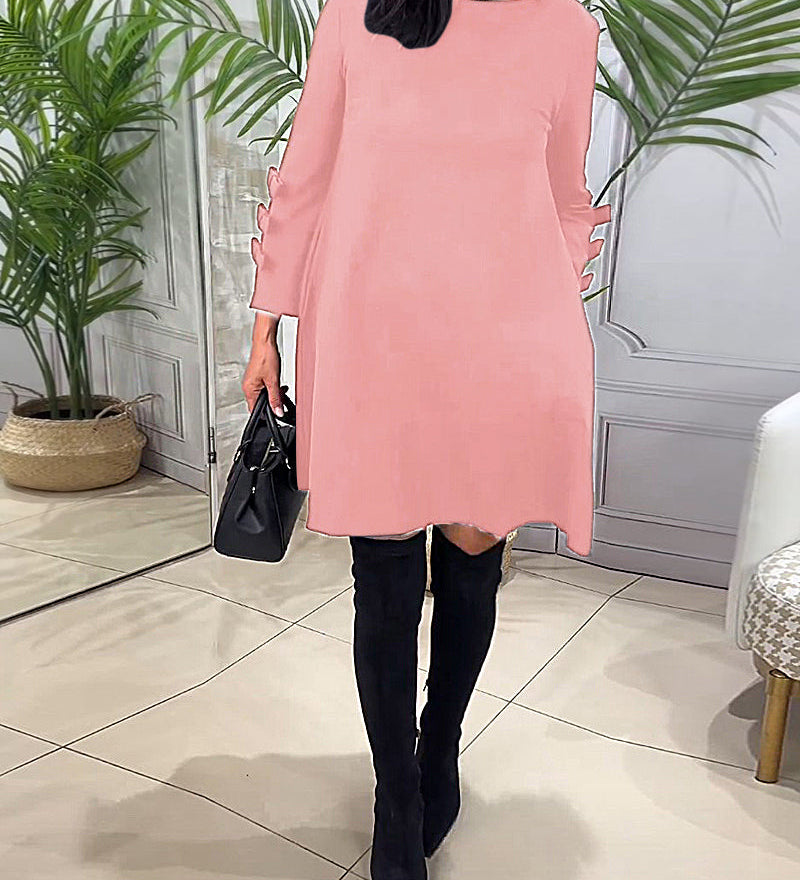Robe décontractée au genou avec manches longues