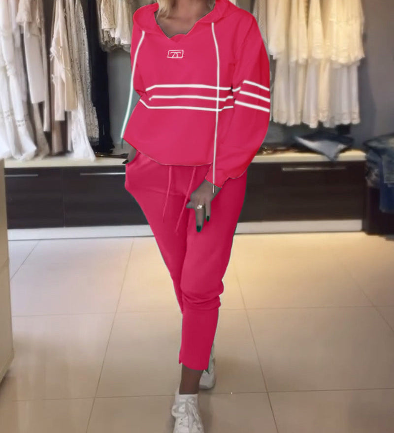 Ensemble sweat-shirt à capuche décontracté à imprimé rayé
