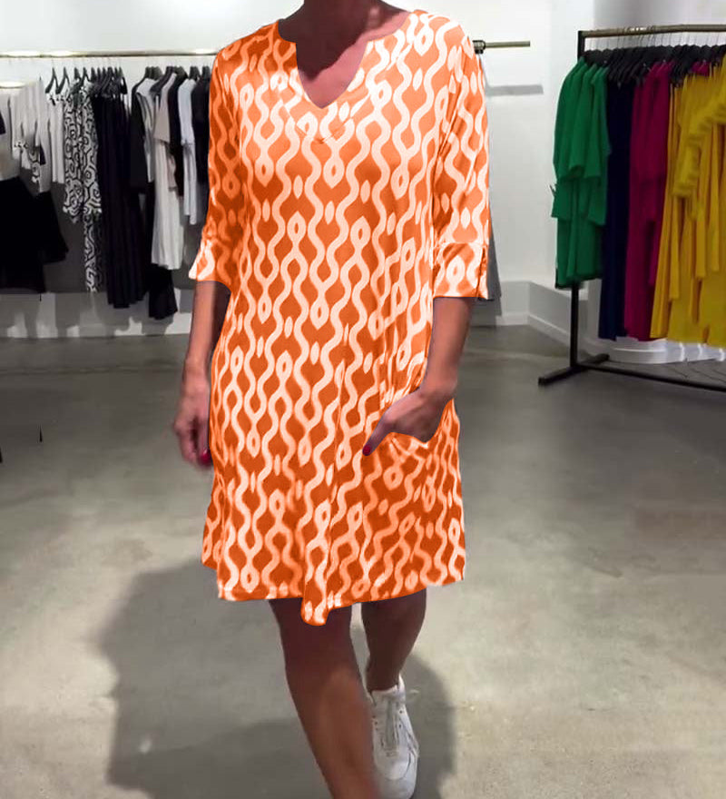 Robe Col Montant Mi-longue Imprimée