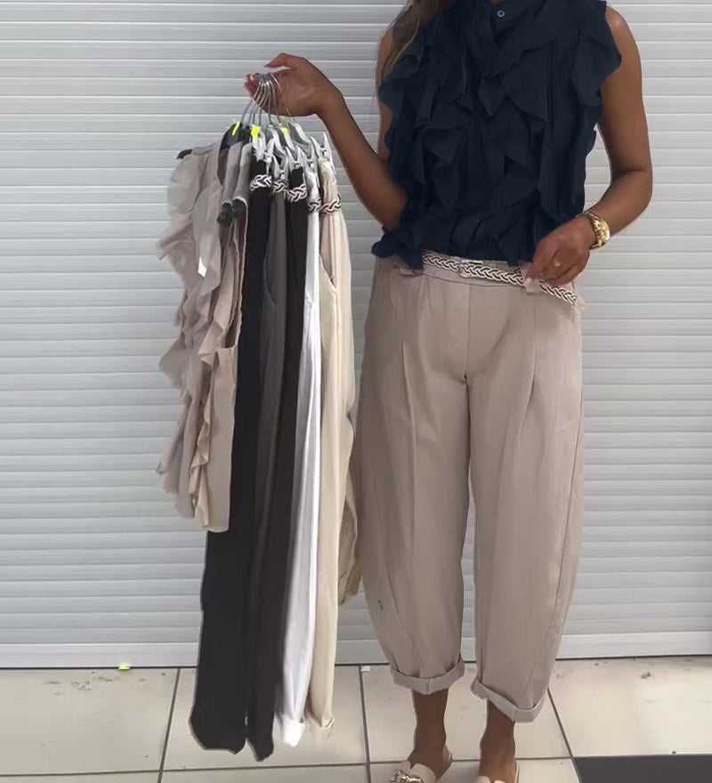 Tank Top Designer Ruffle Sans Manches