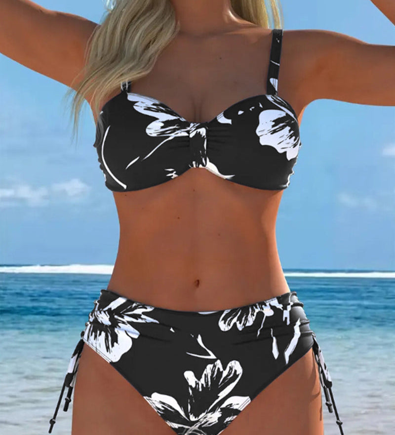 Bikini Deux Pièces À Col Haut Avec Motif Imprimé
