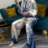 Costume à Pantalon Large Tempérament Col Montant Fermeture Éclair