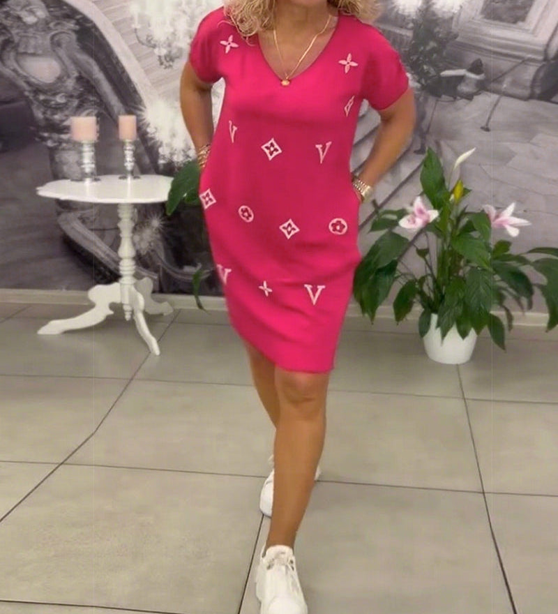 Robe Mode Col En V Manches Courtes