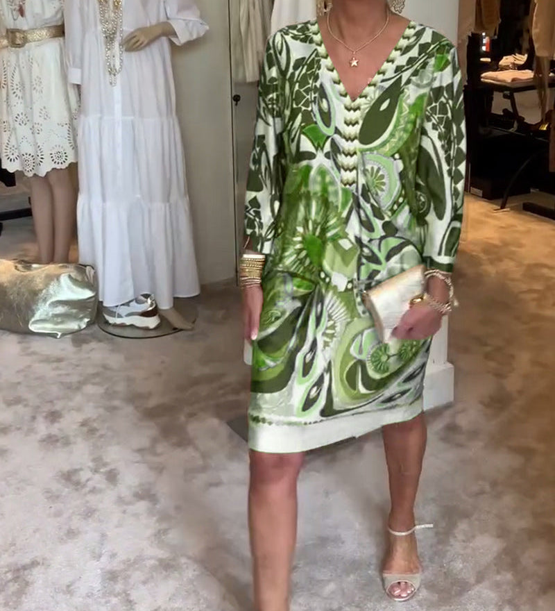 Robe décontractée à col en V et imprimé rétro