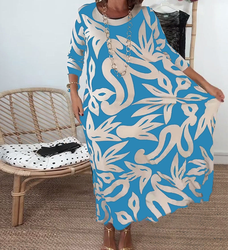 Robe À Col Rond Et Manches Longues Imprimée