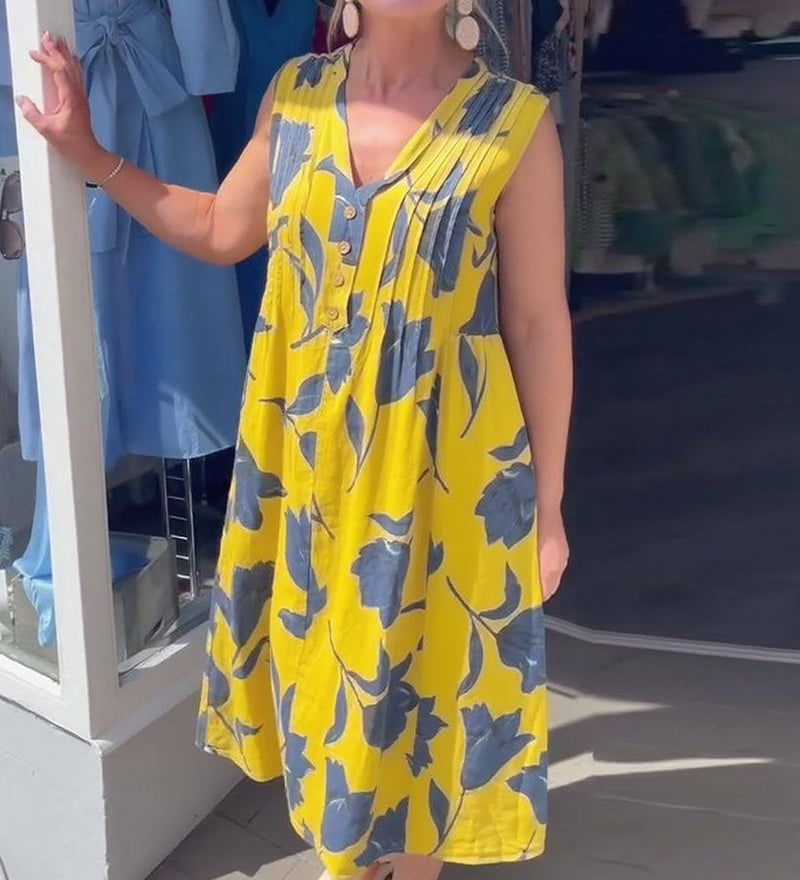 Robe Décolleté En V Sans Manches Imprimée