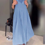 Robe débardeur plissée élégante de couleur unie