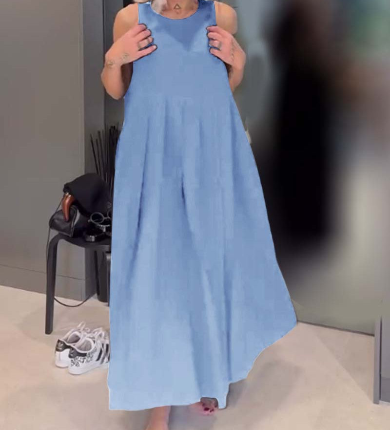 Robe débardeur plissée élégante de couleur unie
