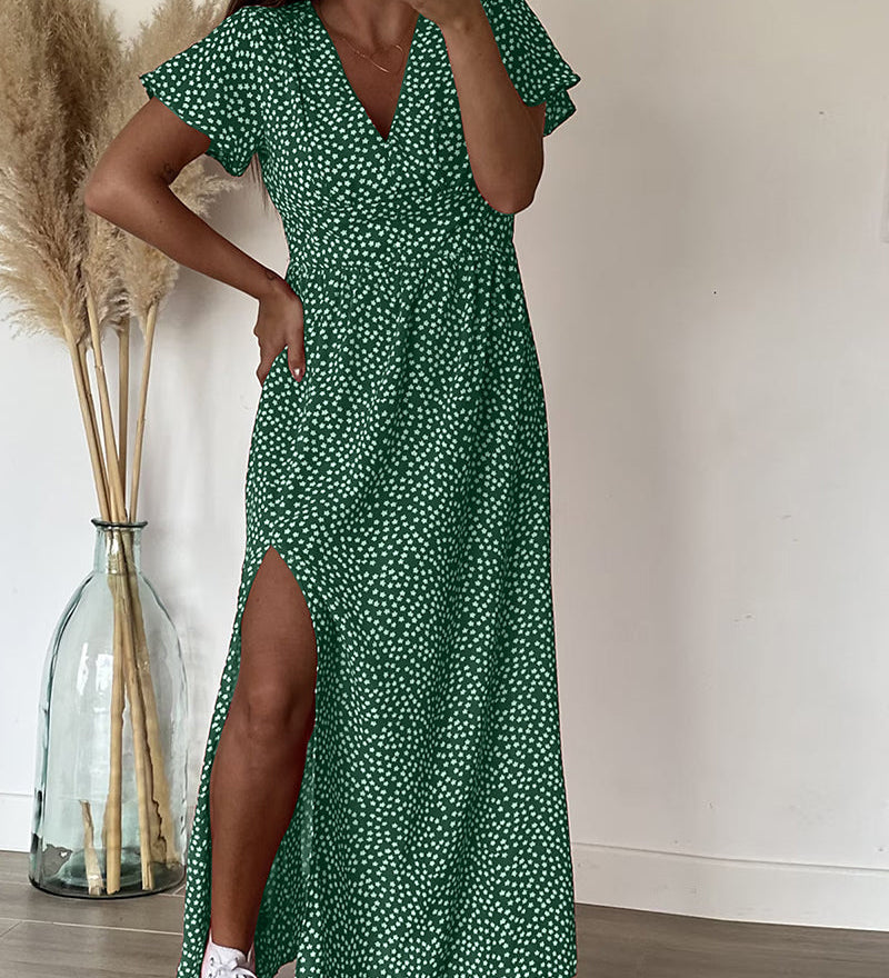 Robe longue imprimée à encolure en V
