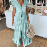 Robe à manches fendues et col en V imprimé vacances