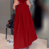 Robe débardeur plissée élégante de couleur unie
