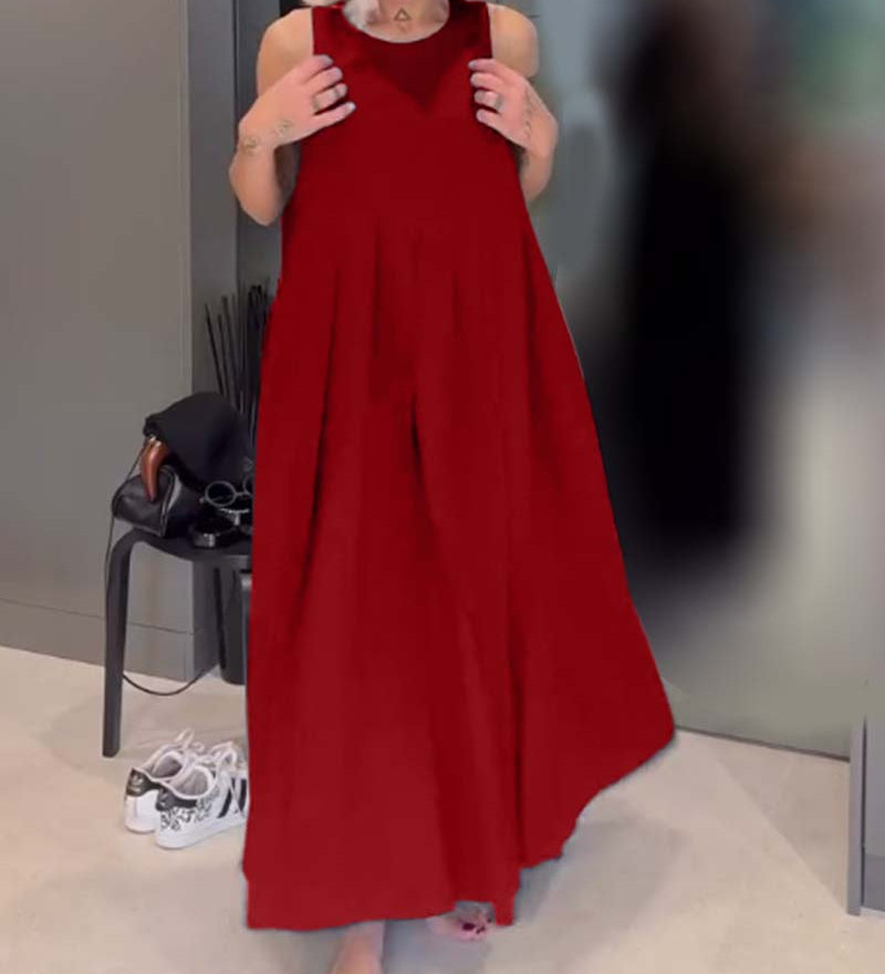 Robe débardeur plissée élégante de couleur unie