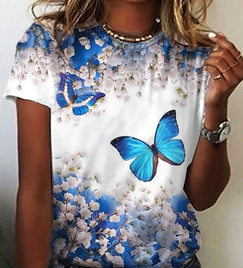 T-shirt imprimé col rond simple