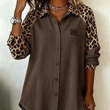 Chemise Col Revers Boutonnée Imprimé Léopard