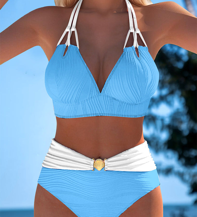 Maillot de Bain Double bretelle Haute taille Couleur contrastée