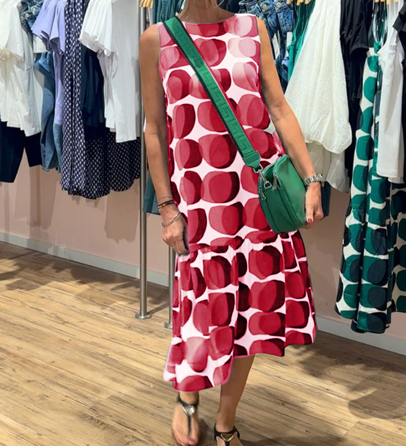 Robe imprimée sans manches à col rond