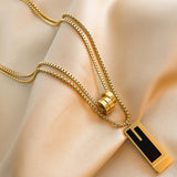 Collier double long en acier titane