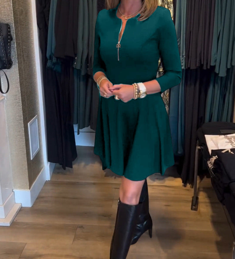 Robe élégante à fermeture éclair de couleur unie