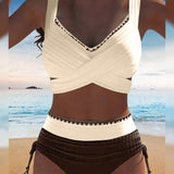 Bikini Casual Couleur Contrastée Couture Deux Pièces