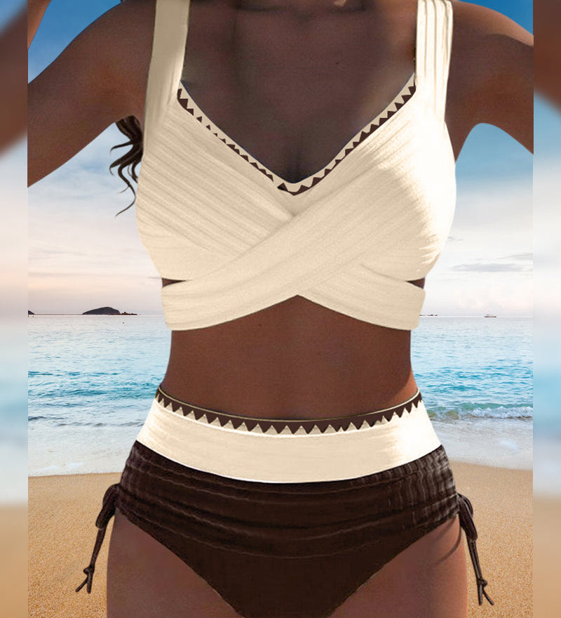 Bikini Casual Couleur Contrastée Couture Deux Pièces