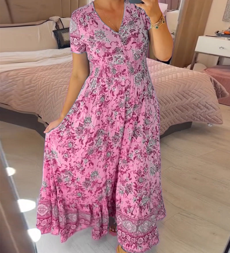 Robe col V à imprimé fleuri