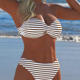 Maillot De Bain Haute Taille Rayé Triangle Deux Pièces