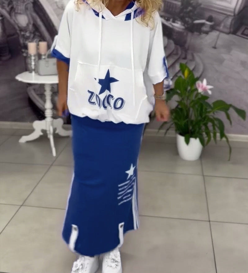 Ensemble À Capuche Cordon Jupe Imprimée