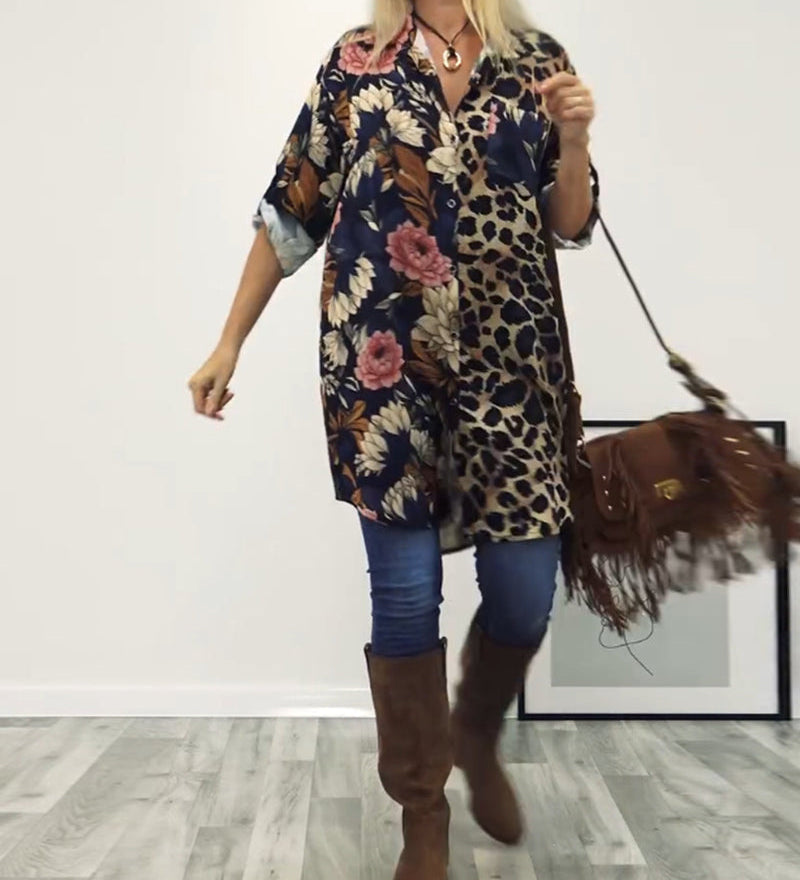 Chemise patchwork imprimé léopard à revers