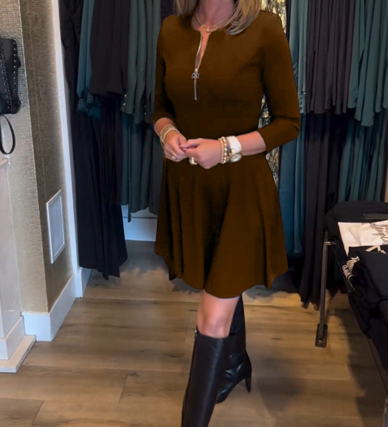 Robe élégante à fermeture éclair de couleur unie