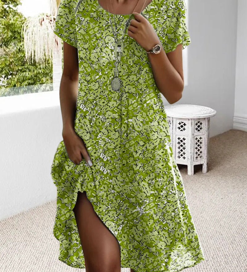 Robe Col Rond Manches Courtes Imprimé Fleuri