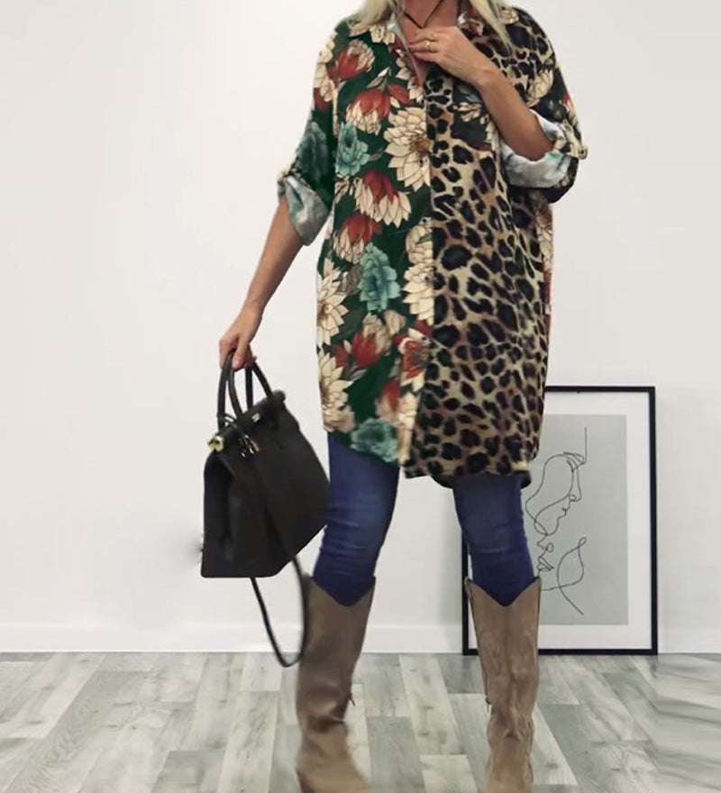 Chemise patchwork imprimé léopard à revers