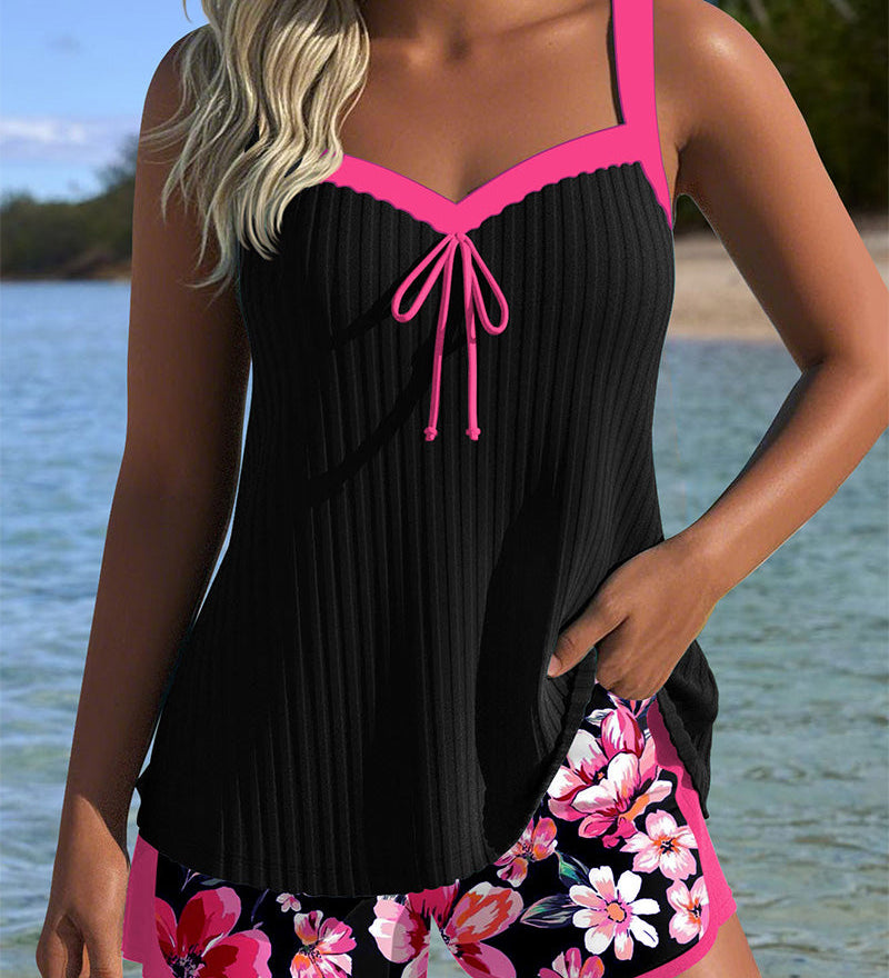 Tankini Col En V Imprimé Boxer De Sport