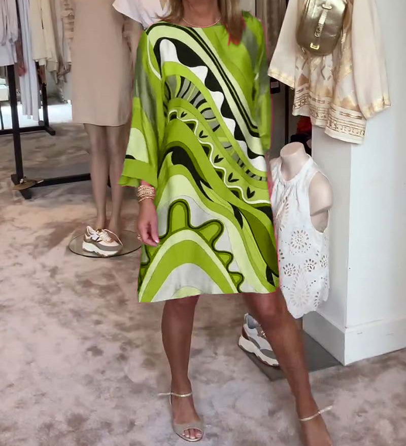 Robe midi imprimée tendance à col rond