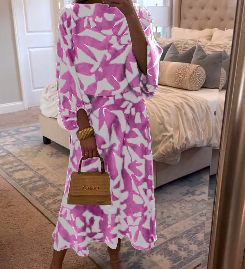 Ensemble Robe Décontractée Imprimé Manches Lanterne Tempérament