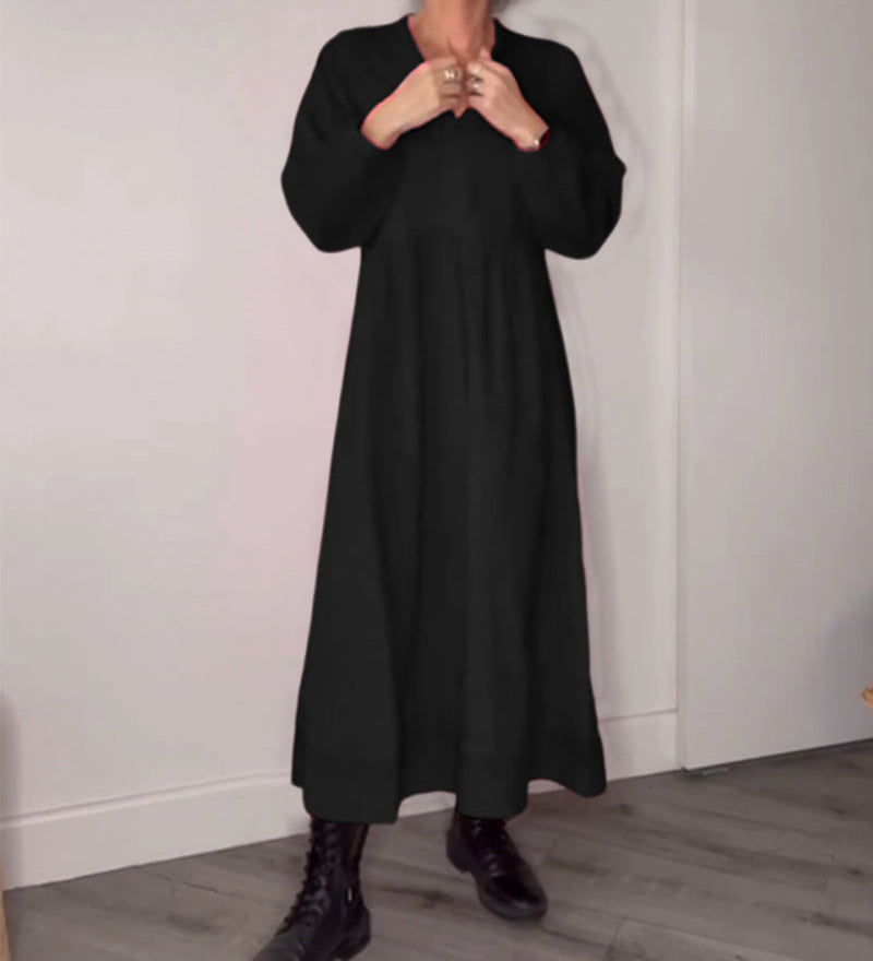 Robe élégante à col en V et manches longues