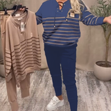 Ensemble Deux Pièces Décontracté Pantalon De Sport Rayé À La Cheville