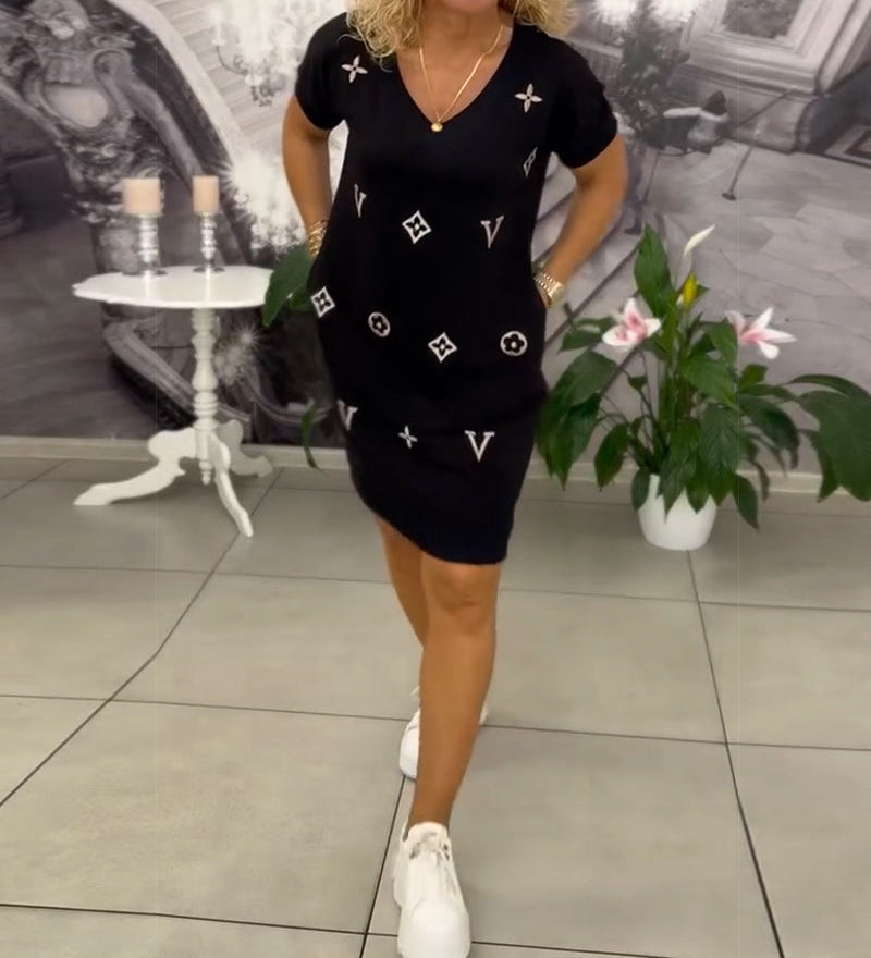 Robe Mode Col En V Manches Courtes