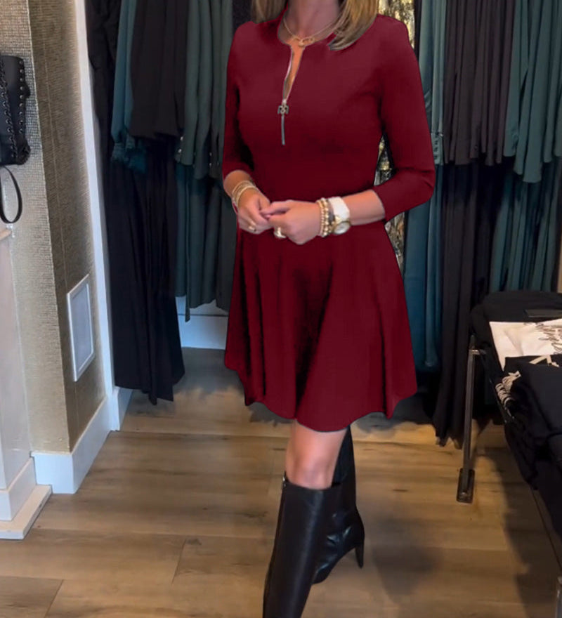 Robe élégante à fermeture éclair de couleur unie